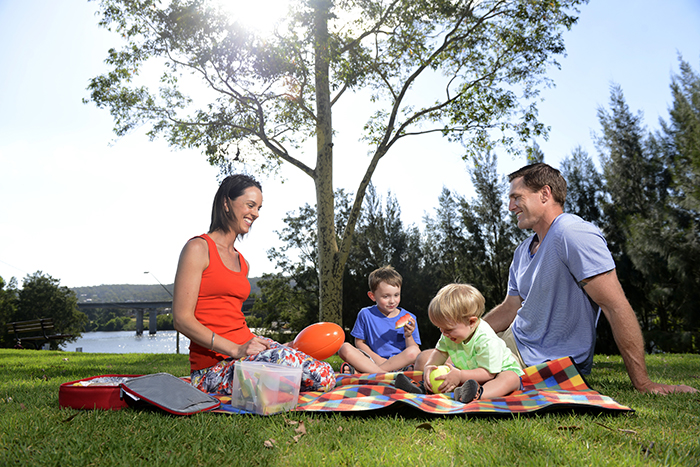 Image of a family enjoying a picnic on the Nepean river, Penrith