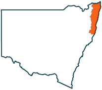 A map of New South Wales highlighting the North Coast region.