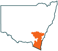 A map of New South Wales highlighting the South East and Tablelands region.